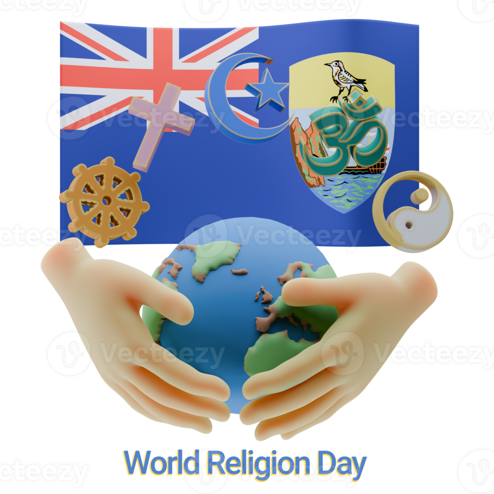 Blooming 3D renders of World Religion Day Written in Saint Helena Languages png