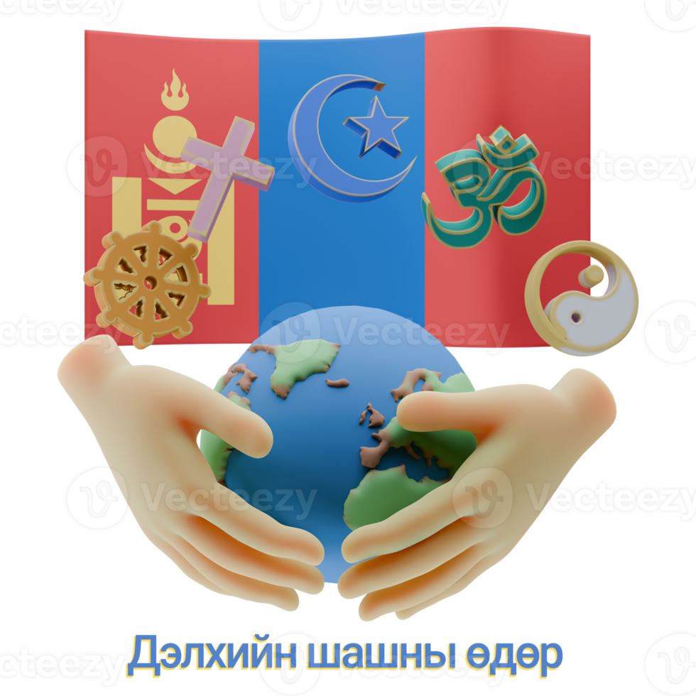 Beguiling 3D renders of World Religion Day Written in Mongolia Languages png