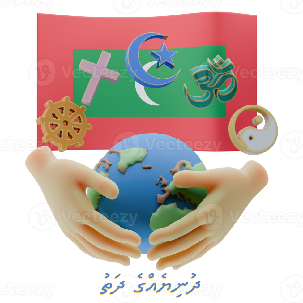 Whimsical 3D renders of World Religion Day Written in Maldives Languages png