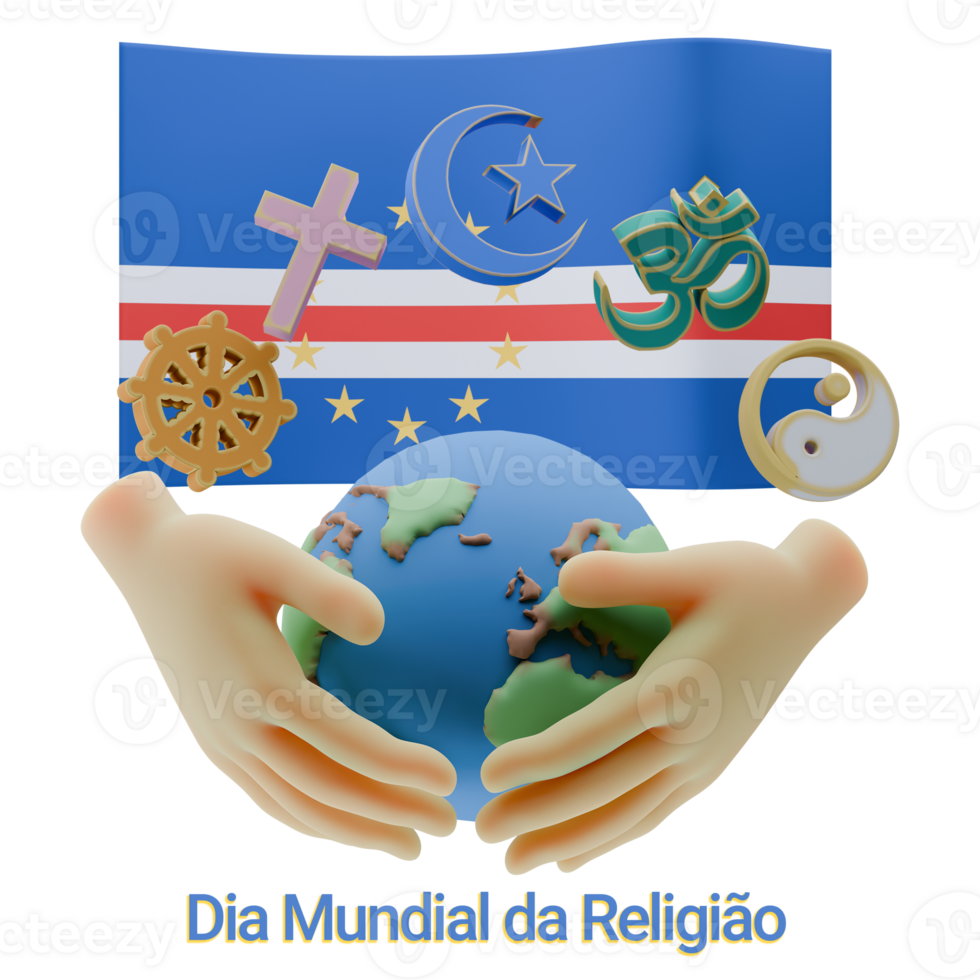 Flashy 3D renders of World Religion Day Written in Cape Verde Languages png