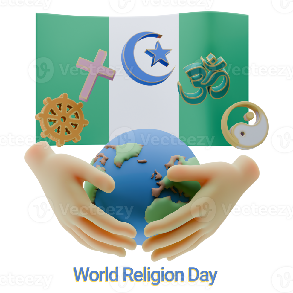 Beauteous 3D renders of World Religion Day Written in Nigeria Languages png