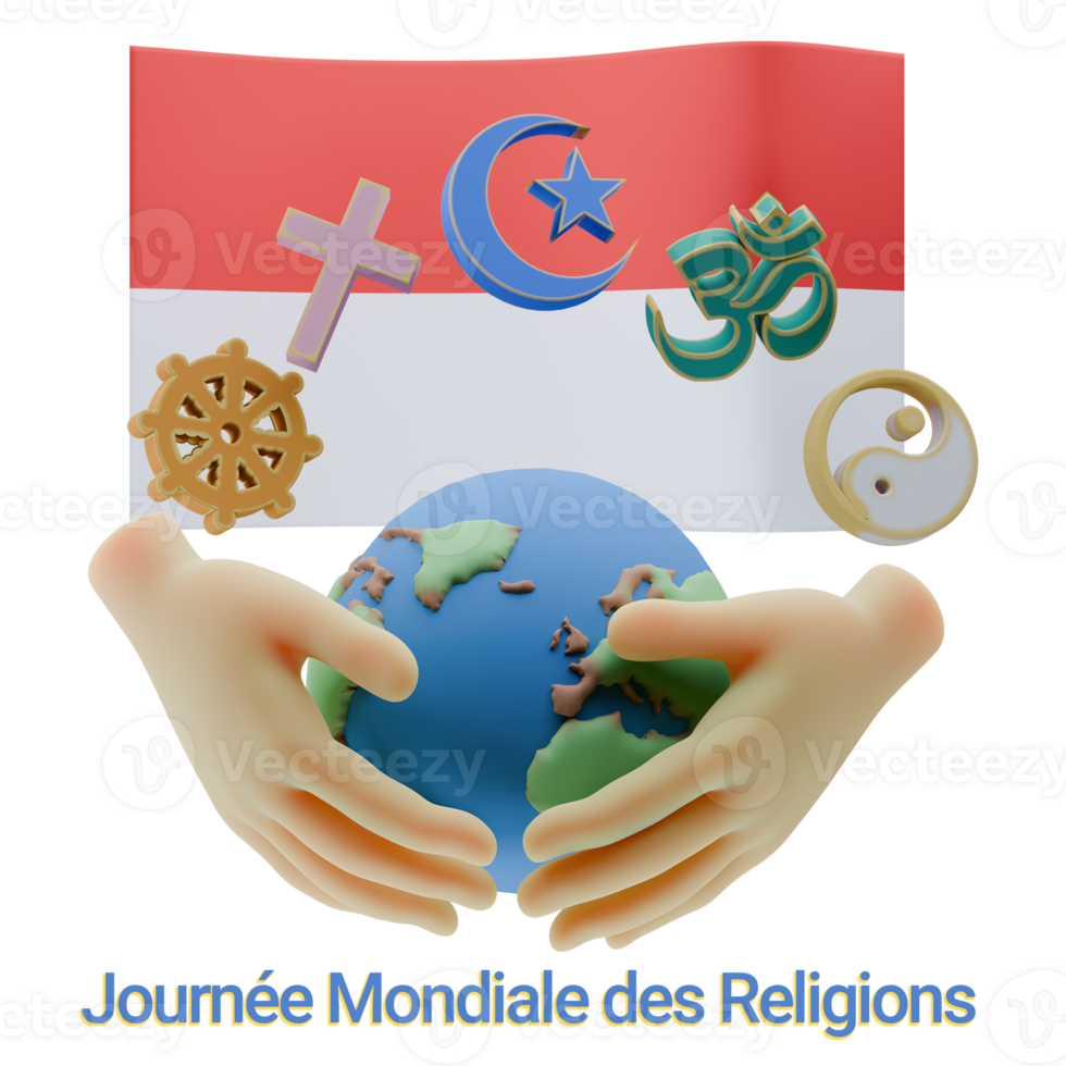 Endearing 3D renders of World Religion Day Written in Monaco Languages png