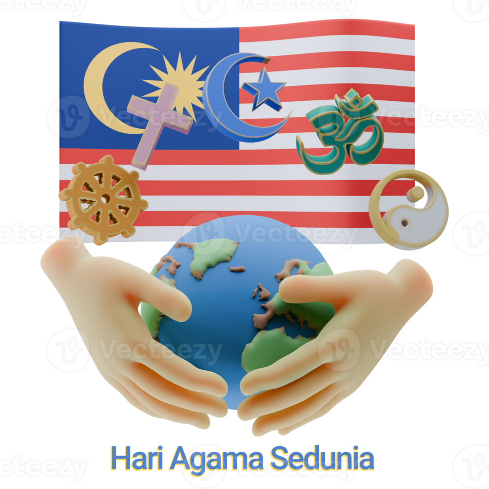 inspiring 3D renders of World Religion Day Written in Malaysia Languages png