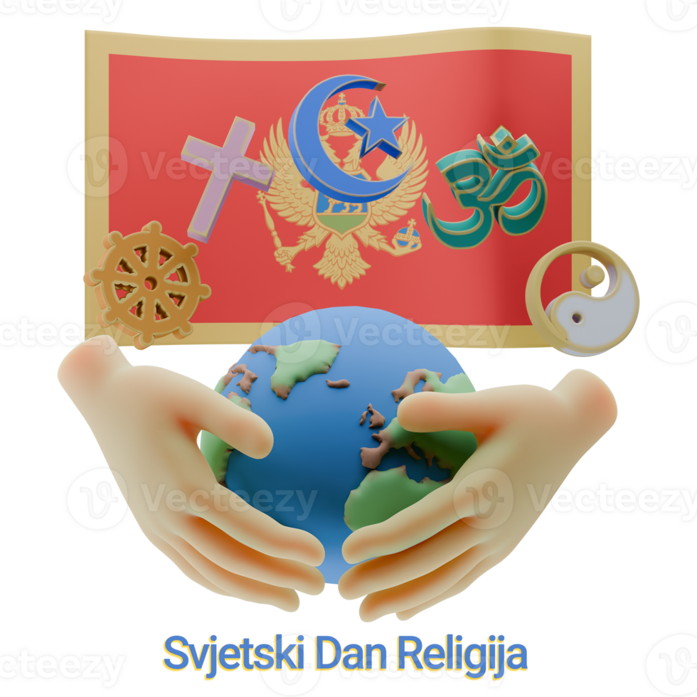 Brilliant 3D renders of World Religion Day Written in Montenegro Languages png