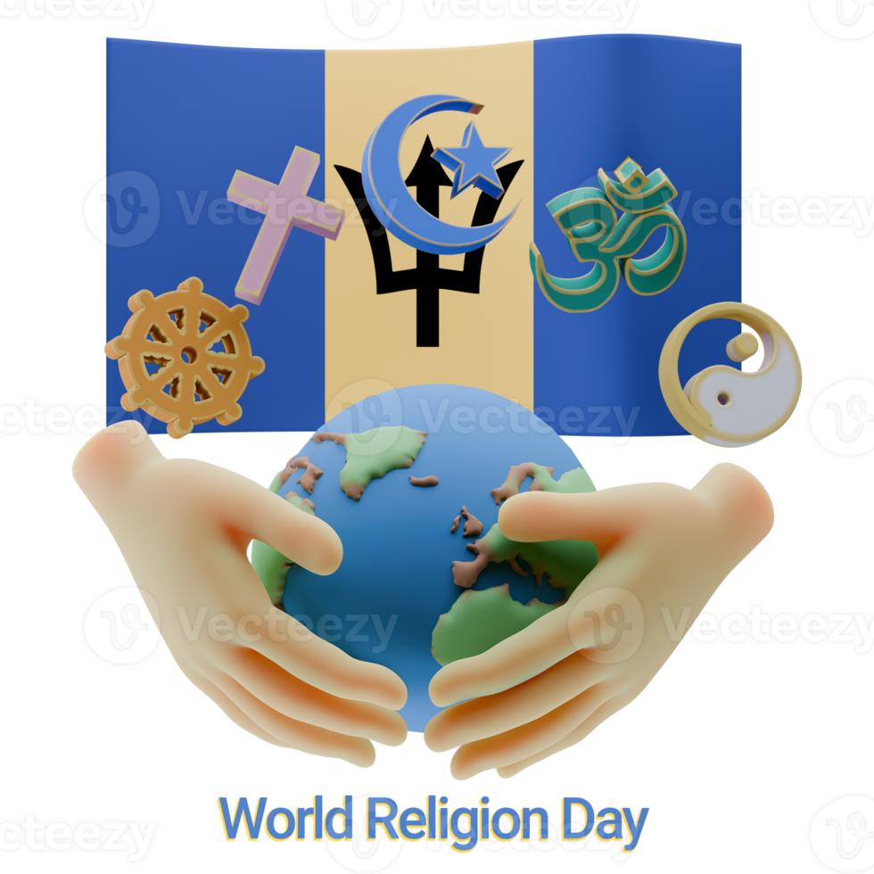 Immaculate 3D renders of World Religion Day Written in Barbados Languages png