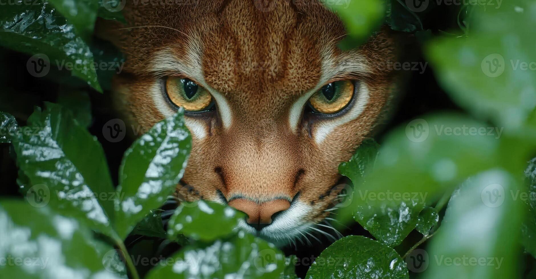 Captivating eyes of a wild cat in the jungle photo