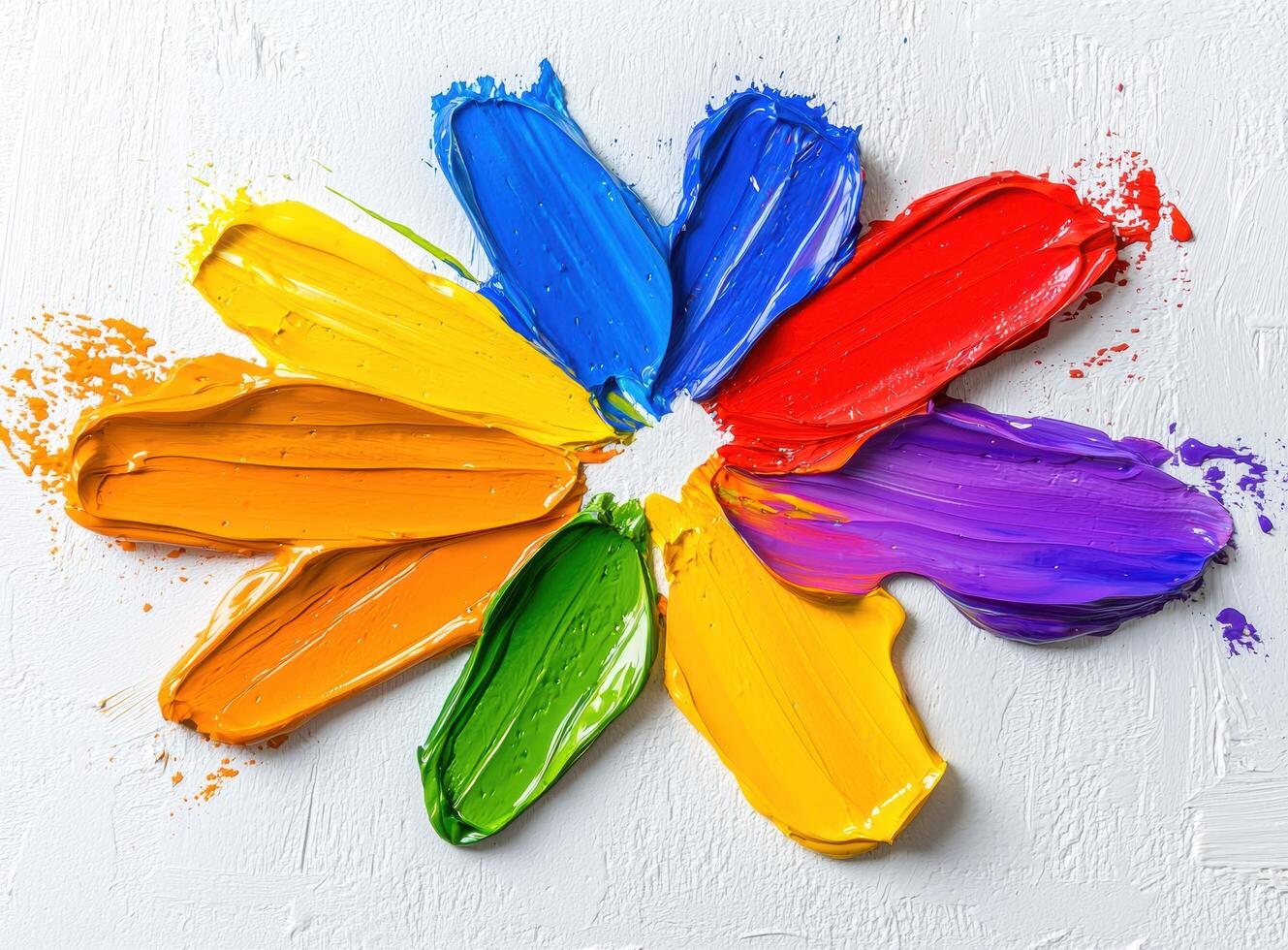 Colorful abstract paint strokes on white background photo