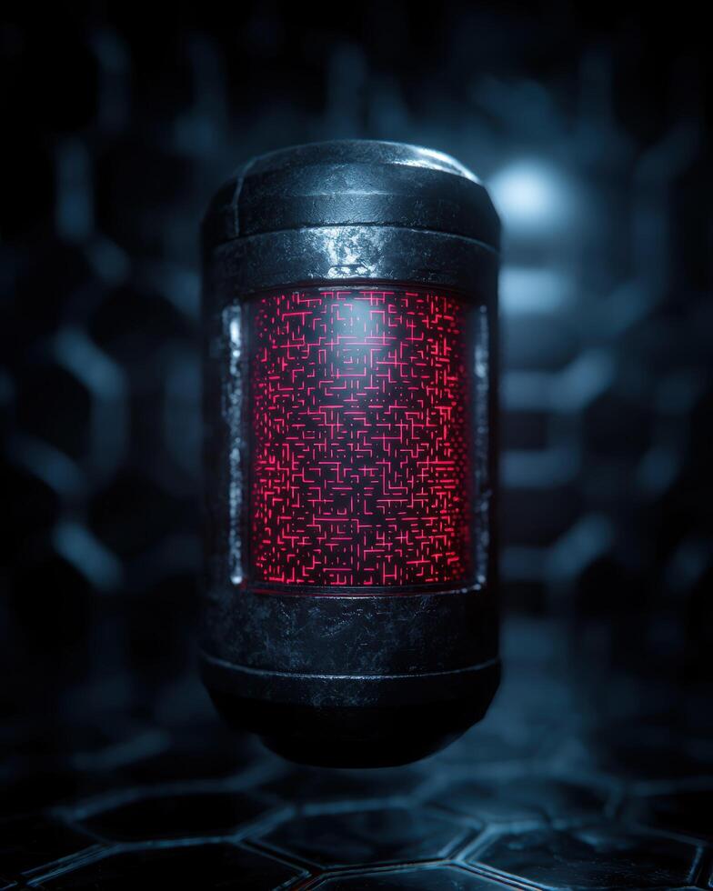 Glowing futuristic device in dark setting photo
