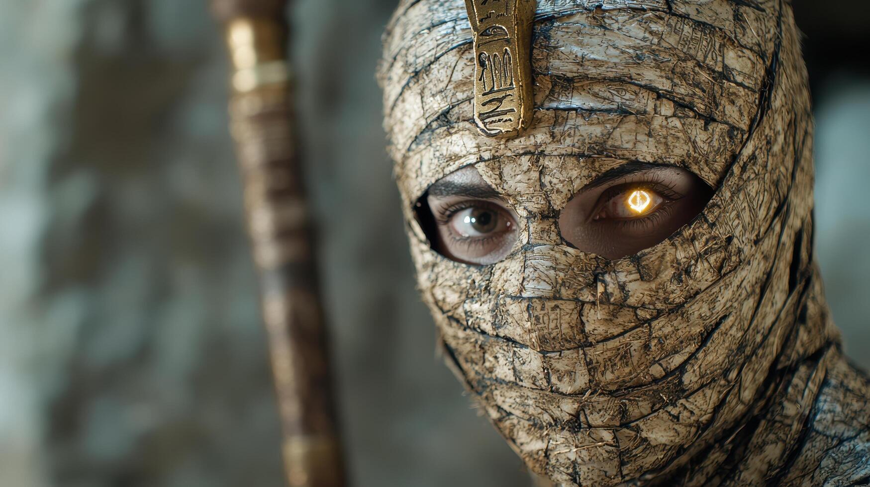 mysterious mummy with glowing eyes photo