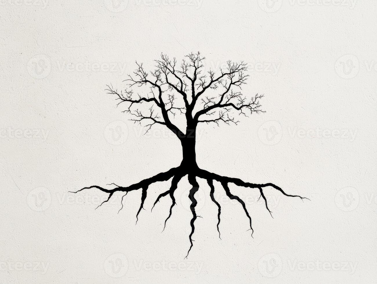 Silhouette of a bare tree with extensive roots photo