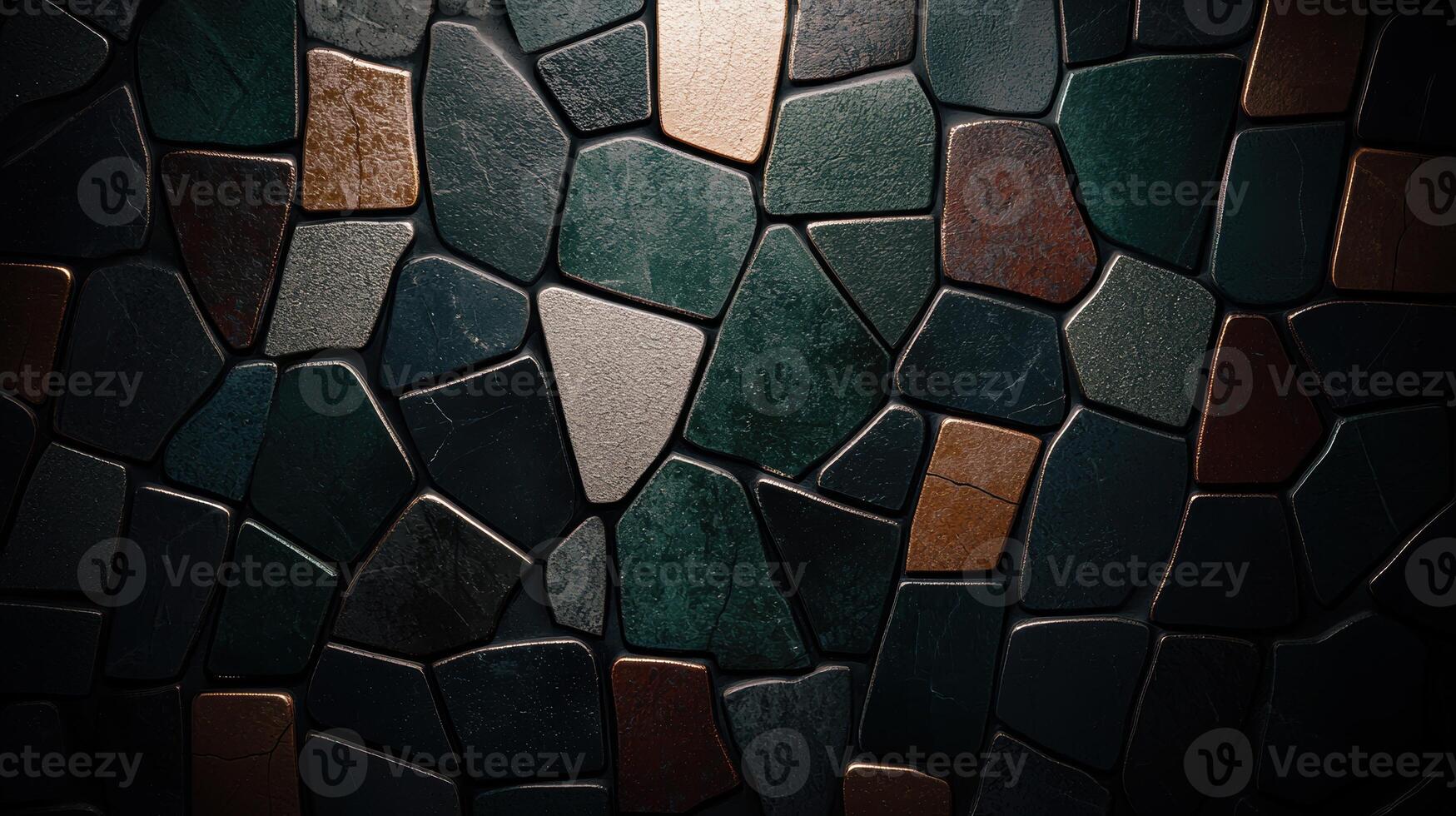 abstract mosaic pattern of dark green and brown stones photo