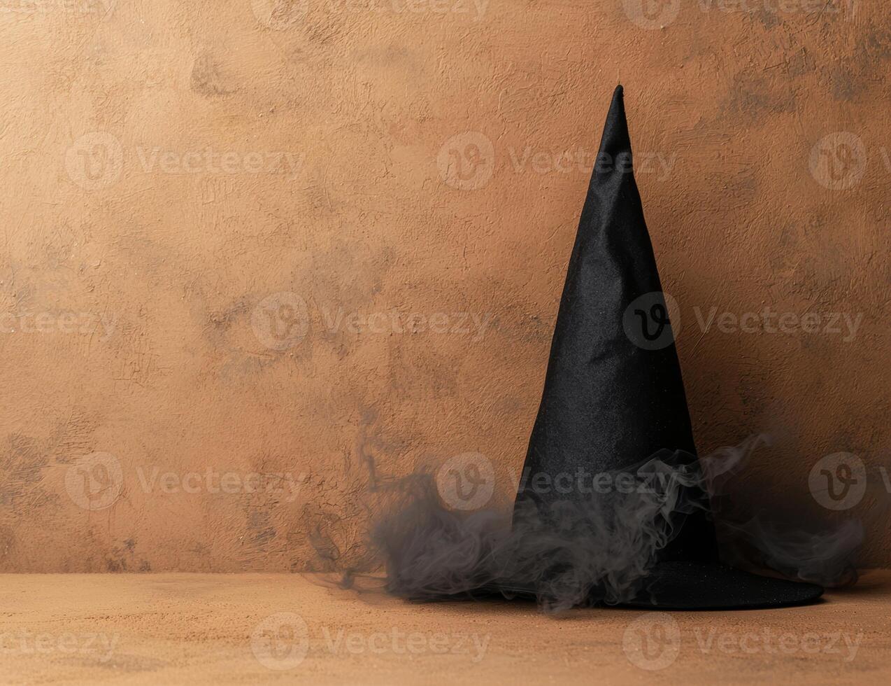 Mysterious black witch hat with smoke photo