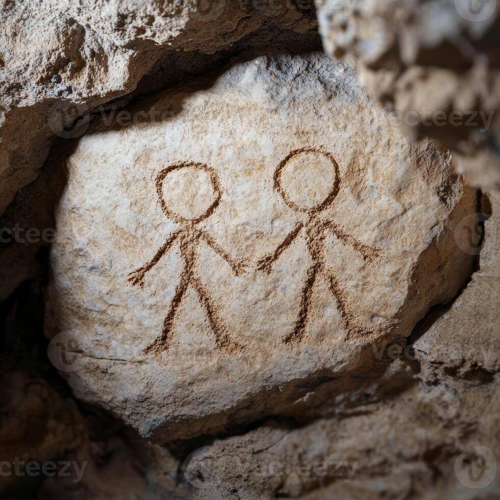 ancient rock carvings of two stick figures photo