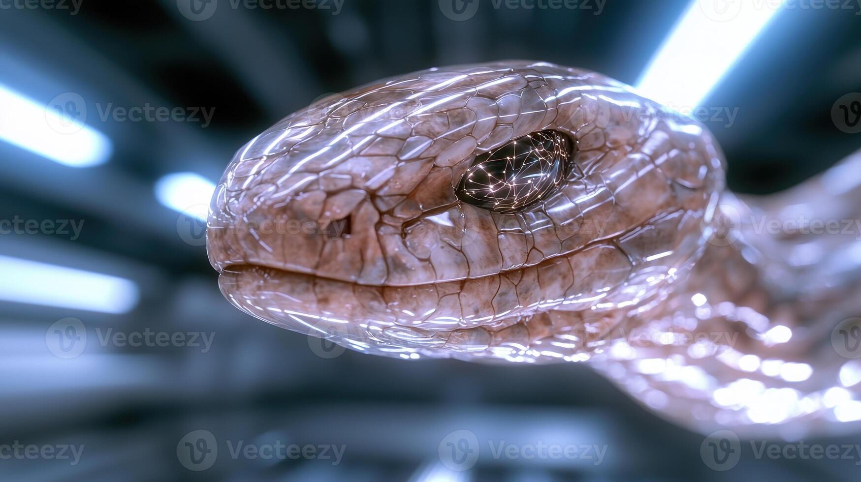 close up of a snakes head with intricate scales photo