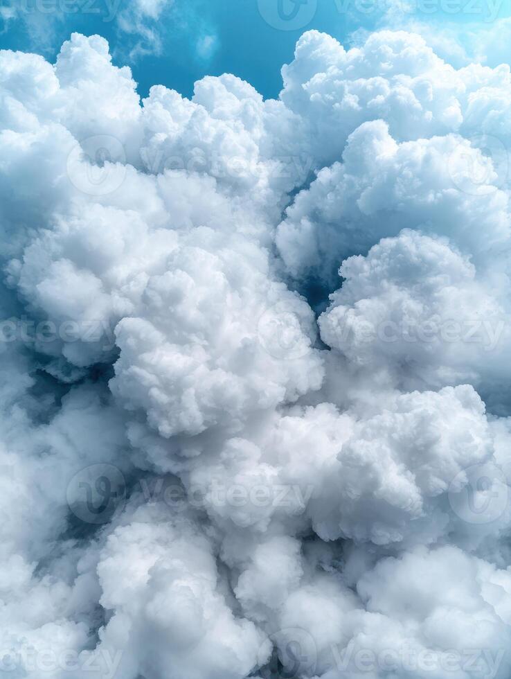 Fluffy white clouds in a blue sky photo