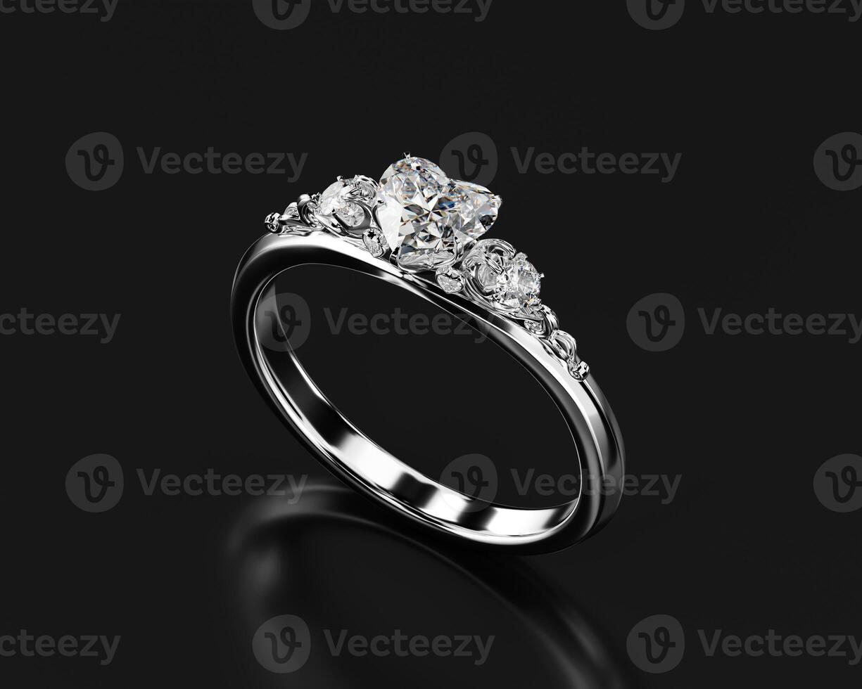 Heart diamond Ring isolated on black background 3d rendering photo