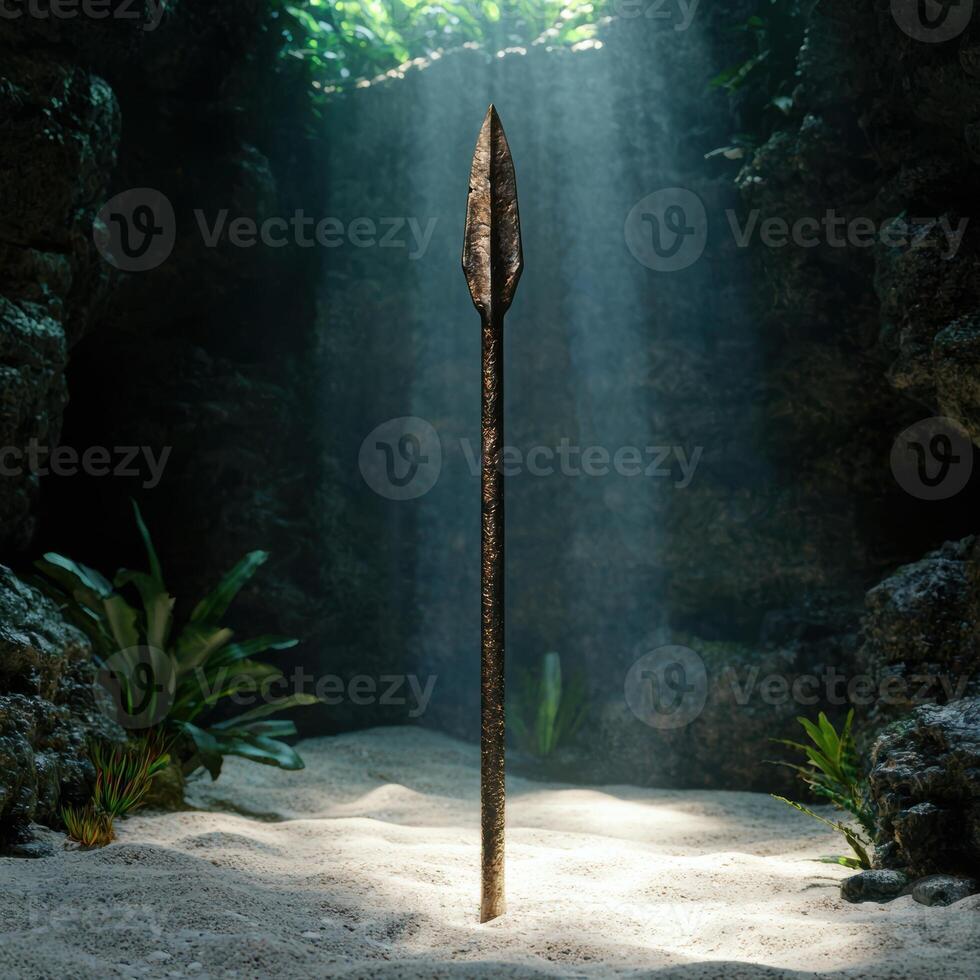Mysterious spear in lush jungle photo