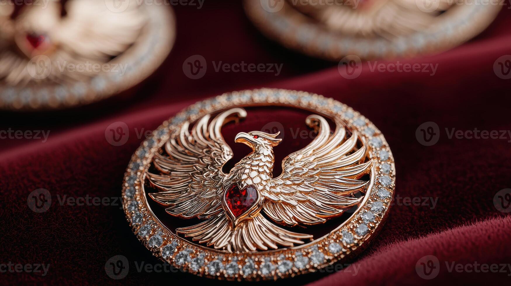 Elegant phoenix brooch with gemstone photo