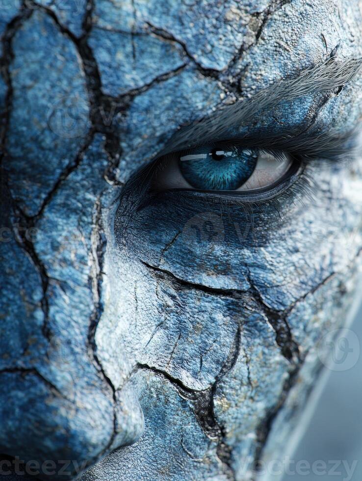 Mysterious blue eye in cracked stone surface photo