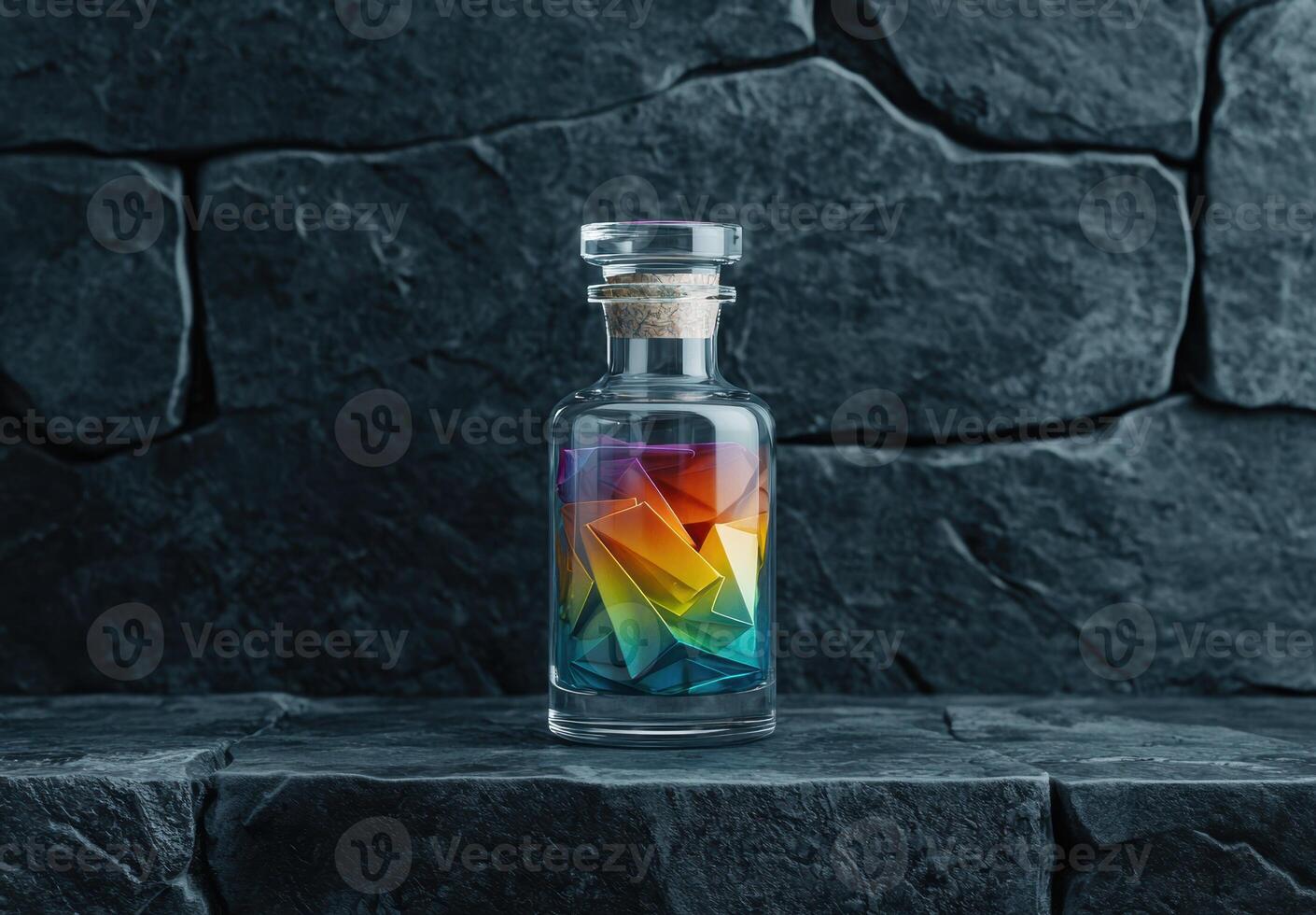 Colorful geometric shapes in glass bottle photo