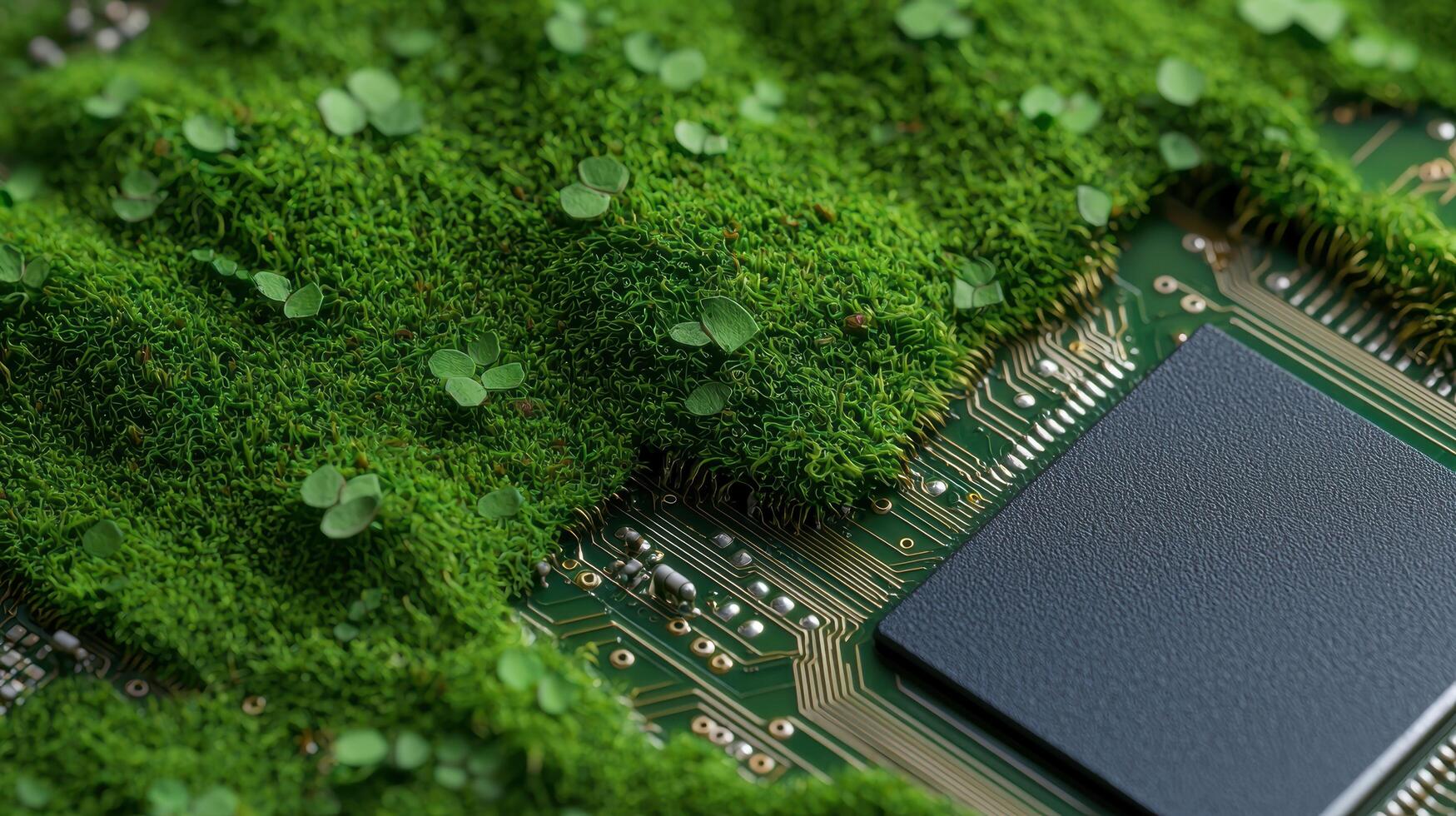 Lush green moss and circuit board photo