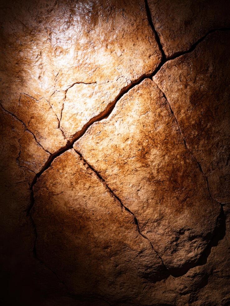 Textured rock surface with cracks and crevices photo