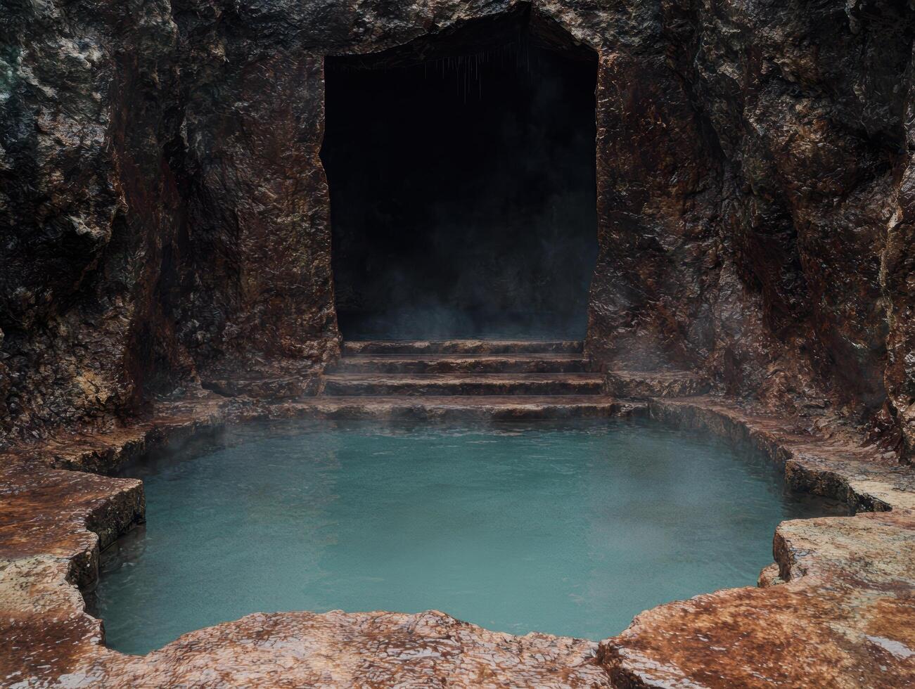 Mysterious underground pool in rocky cave photo