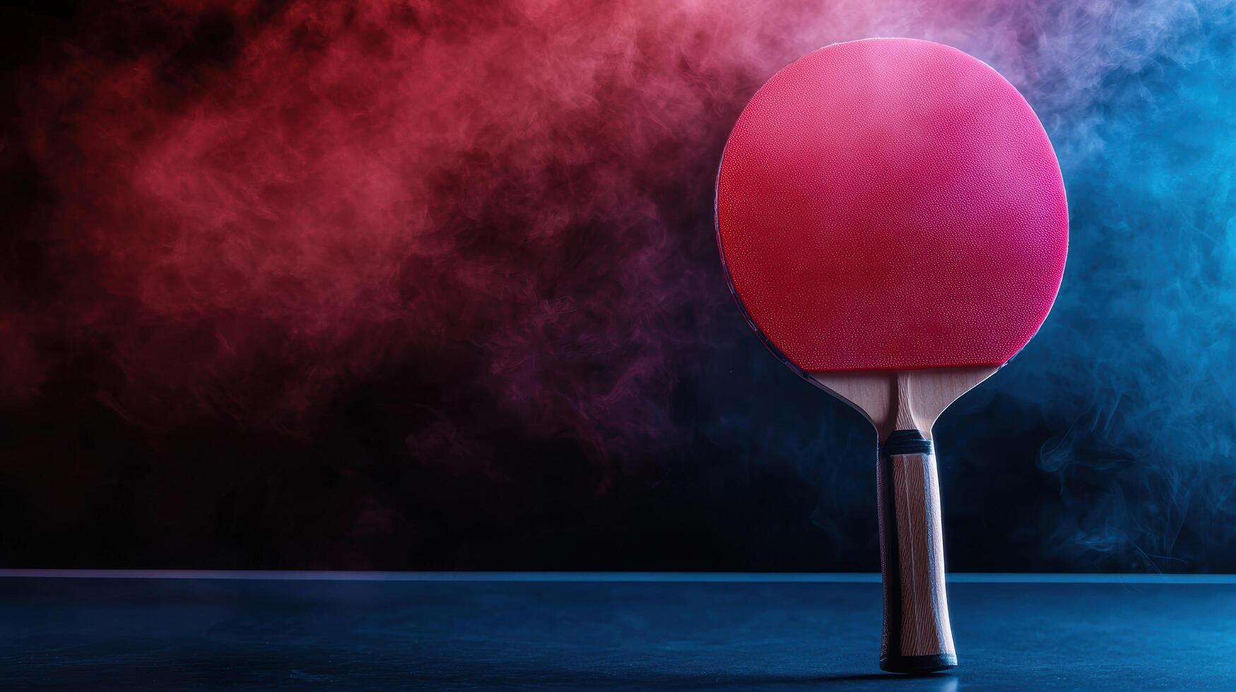 Dramatic table tennis paddle against colorful smoke background photo