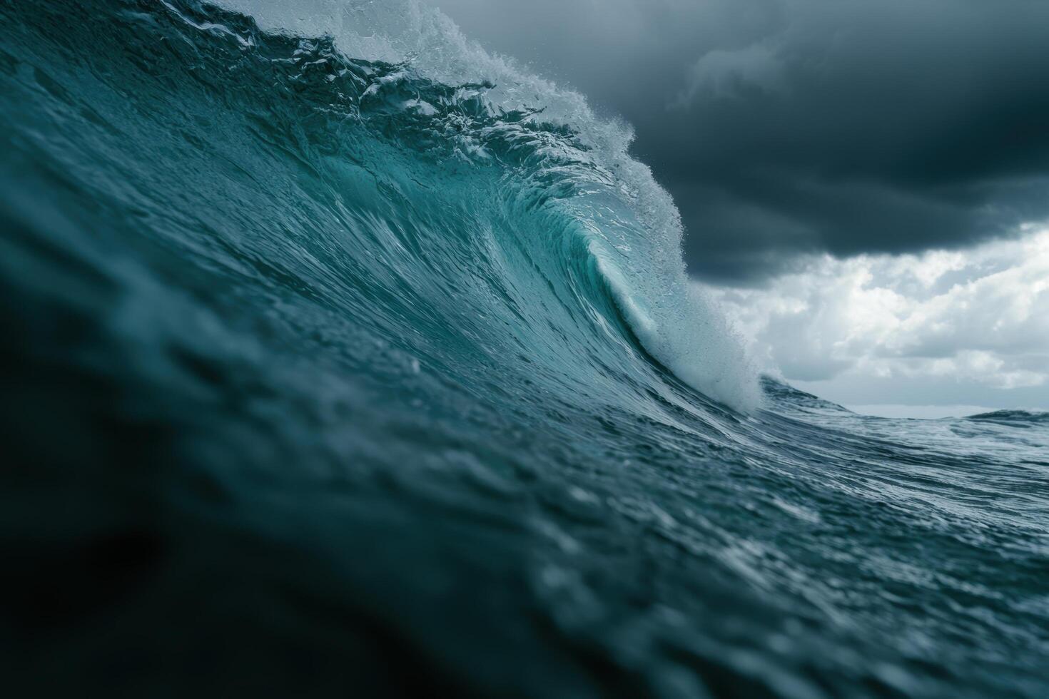 Powerful ocean wave crashing against the shore photo
