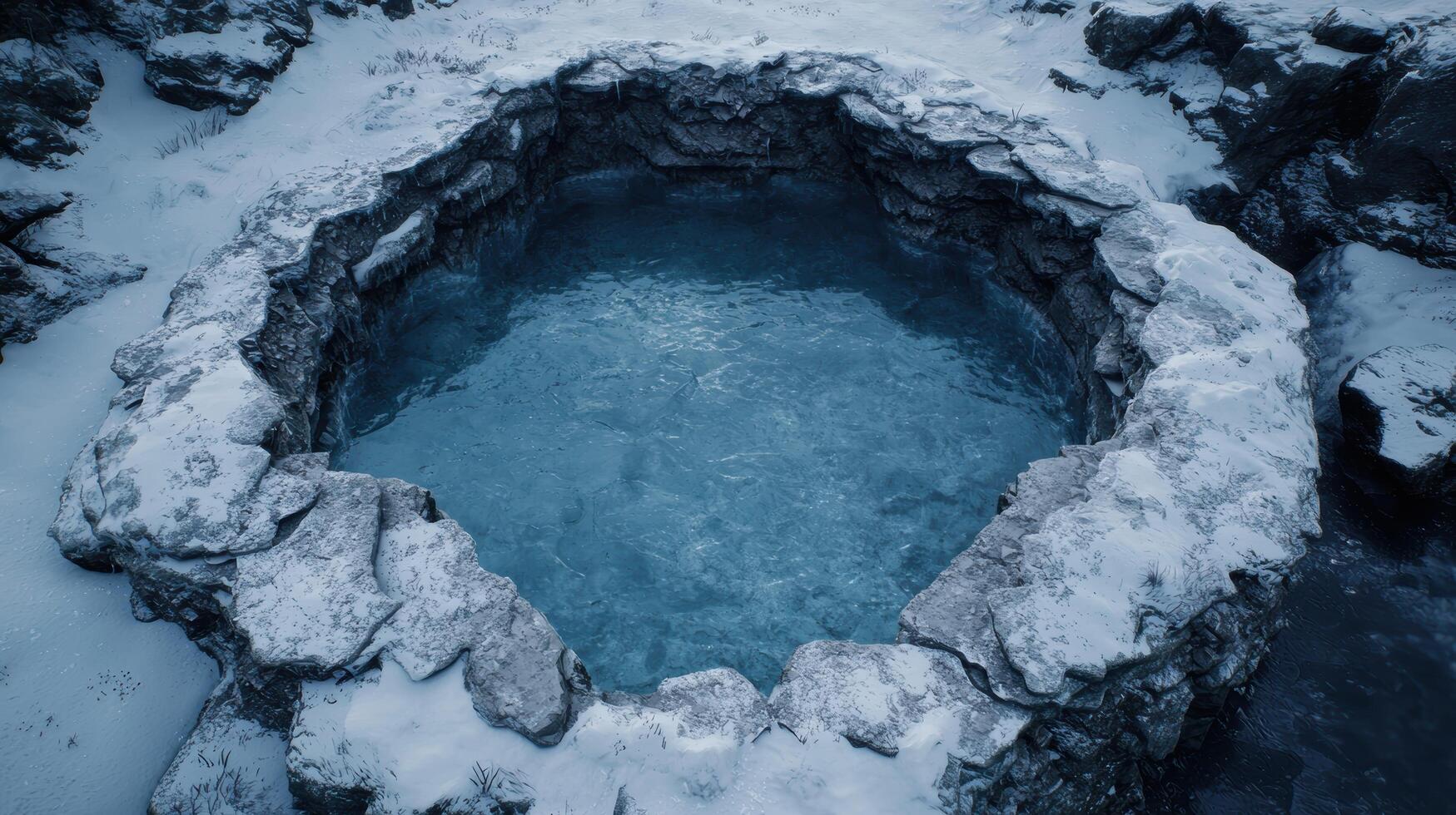 Serene winter pool in snowy mountain landscape photo