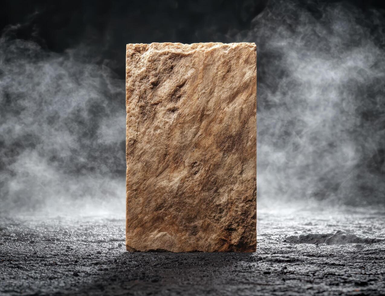 Rugged stone block in misty atmosphere photo