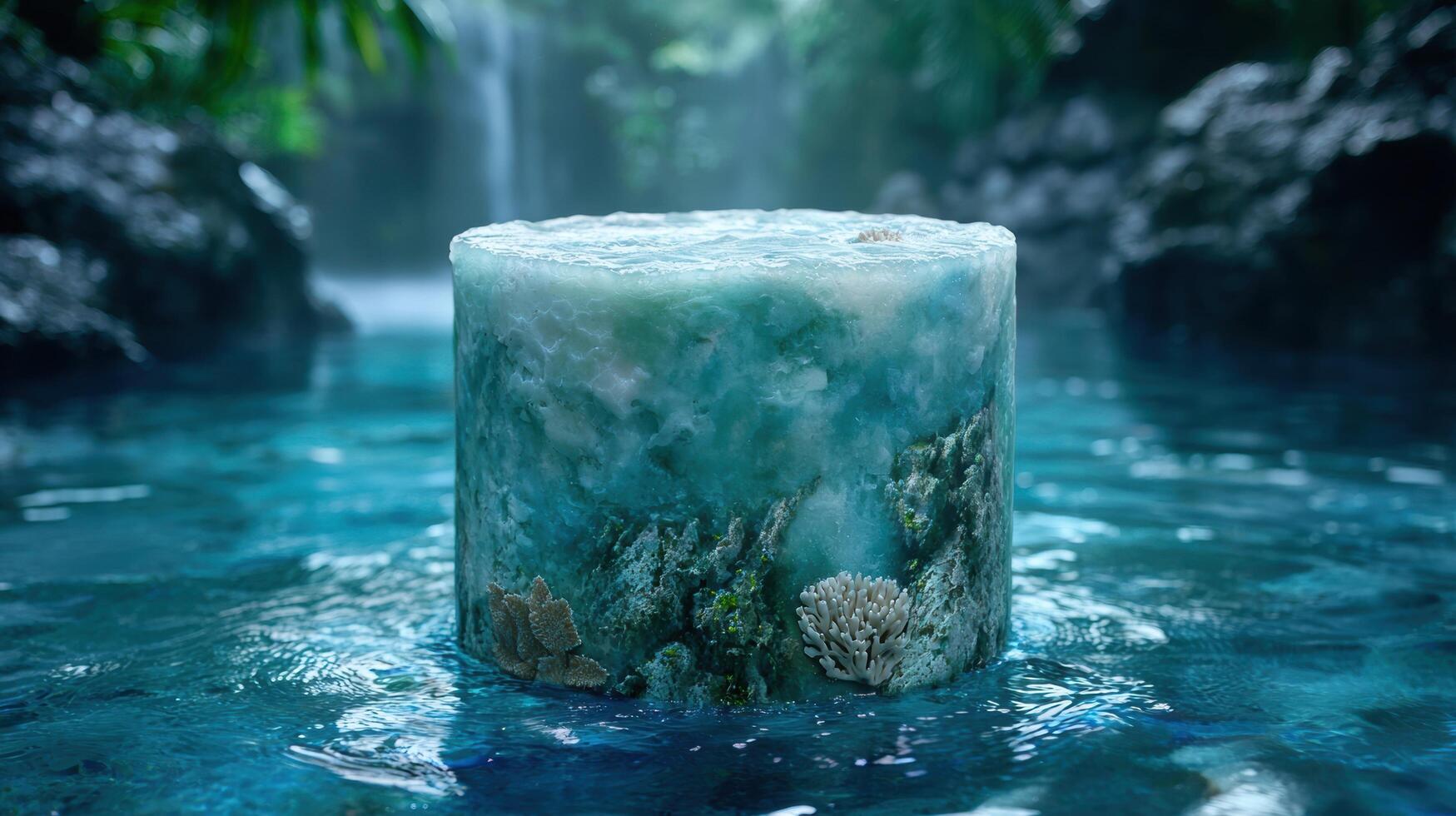 Tranquil underwater scene with frozen block of ice photo