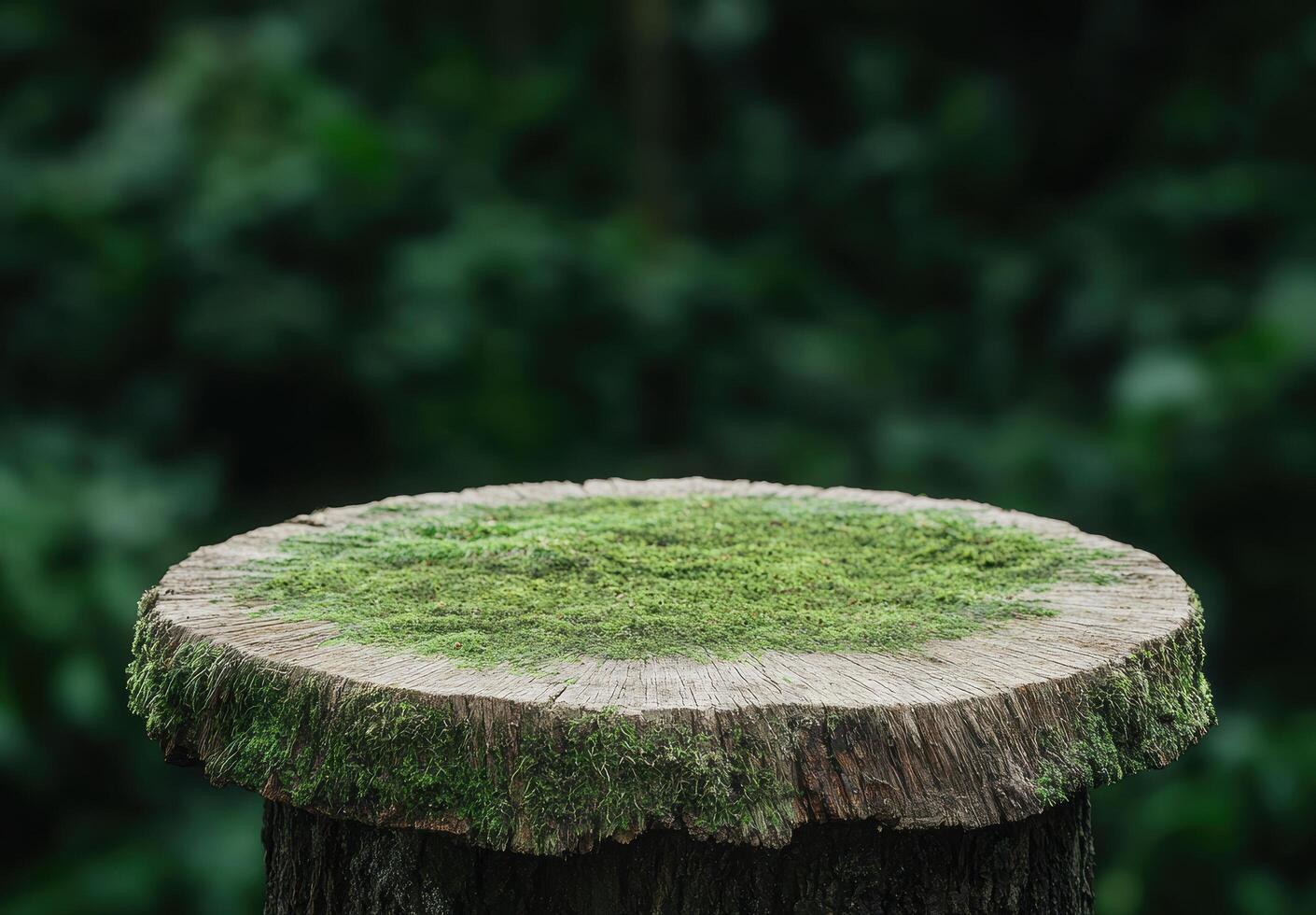 Moss covered tree stump in a lush forest photo