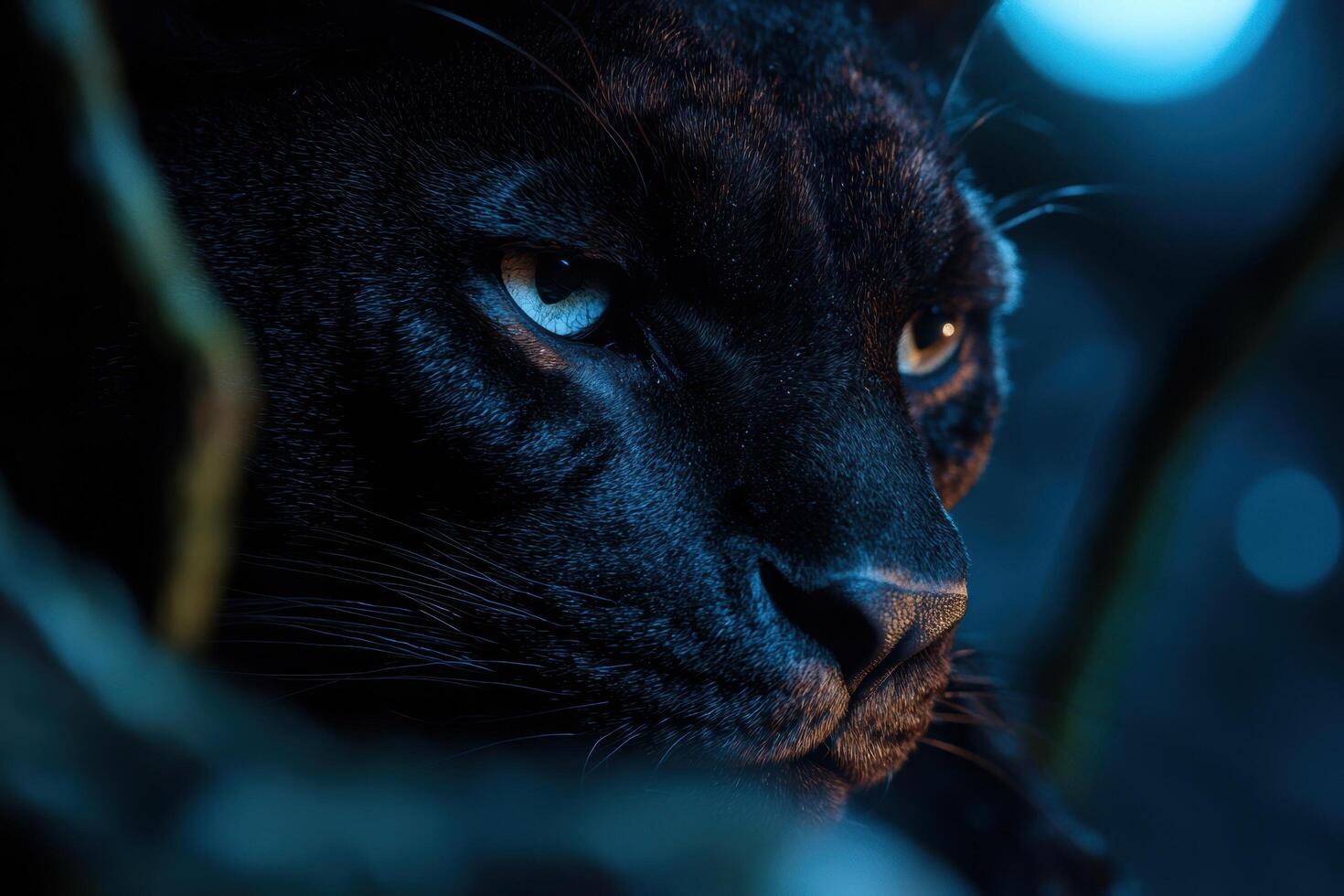 Close up of a mysterious black cat with piercing eyes photo