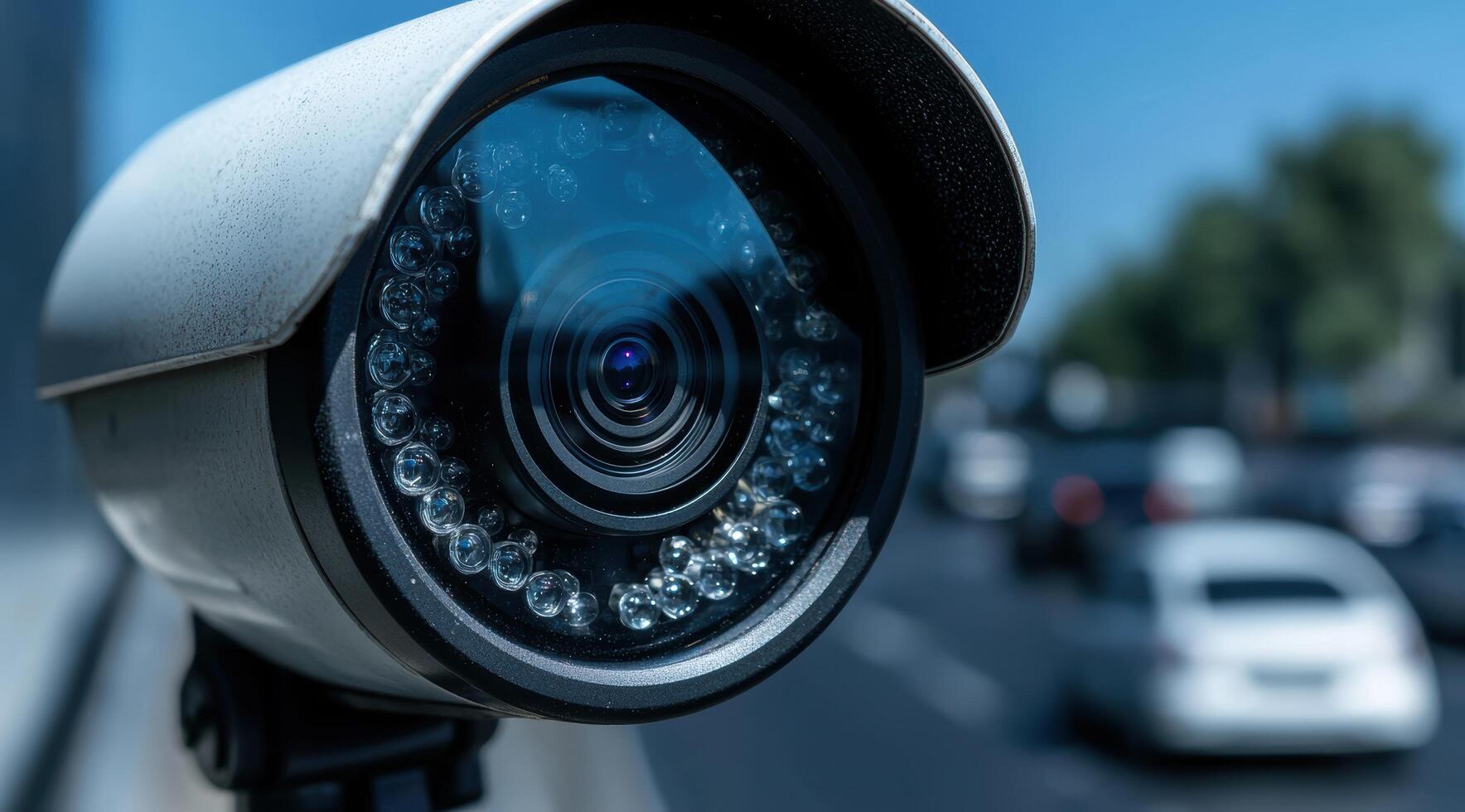 Close up of a security camera with infrared lights photo