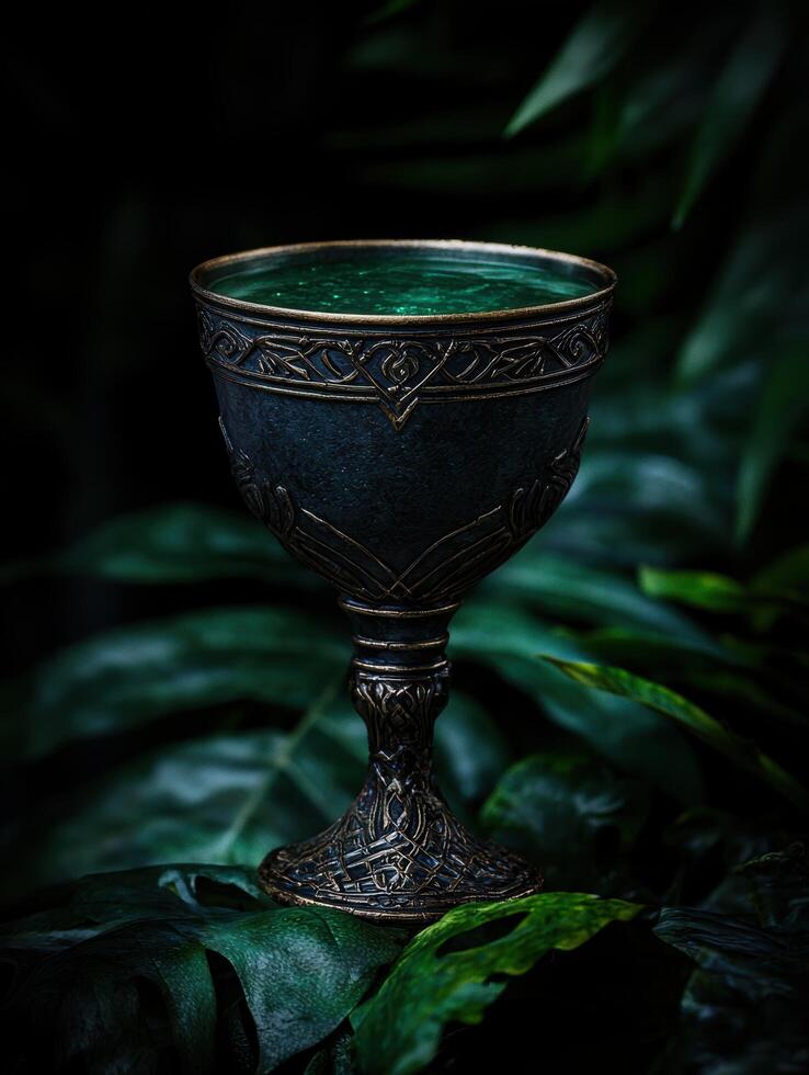 Ornate Chalice in Lush Foliage photo