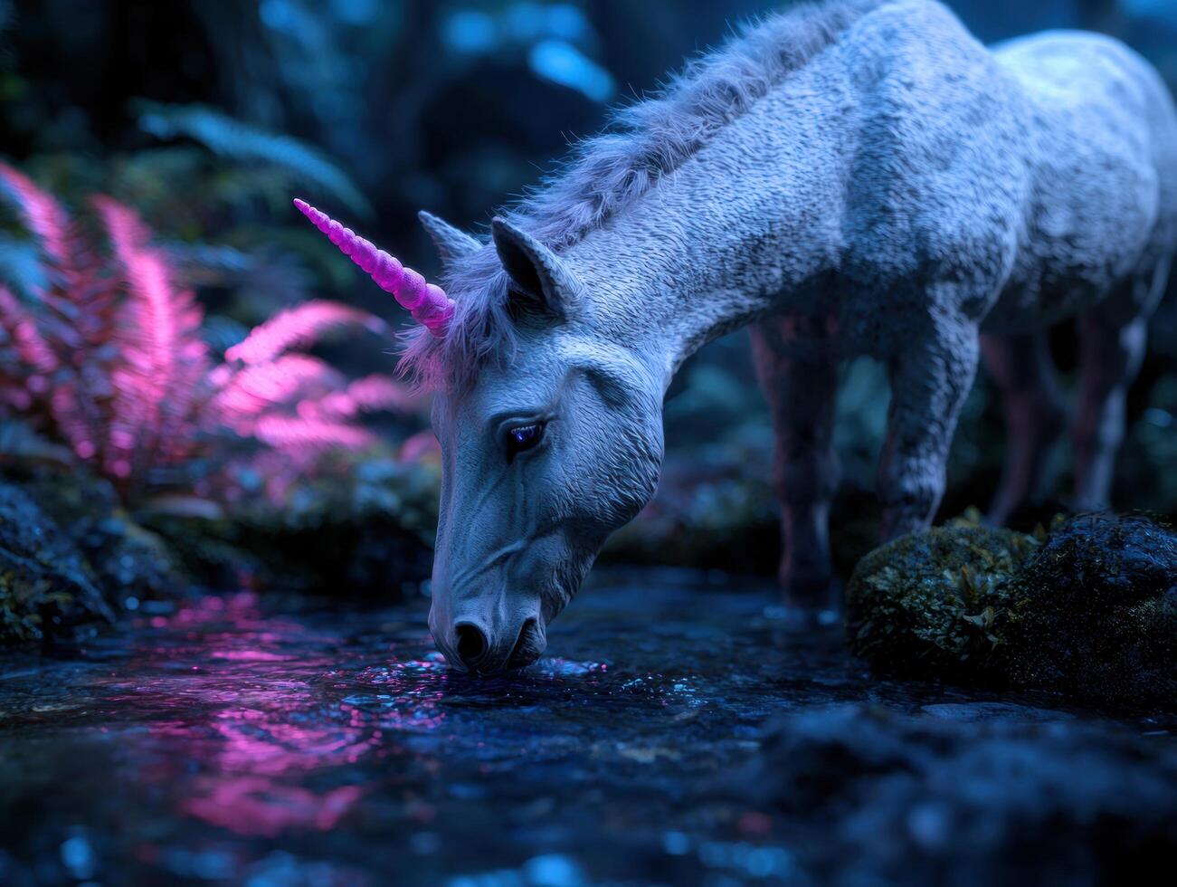 Enchanting unicorn in a magical forest photo