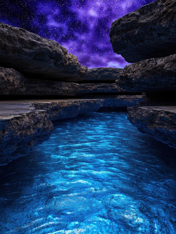 Serene night sky reflection in tranquil pool photo
