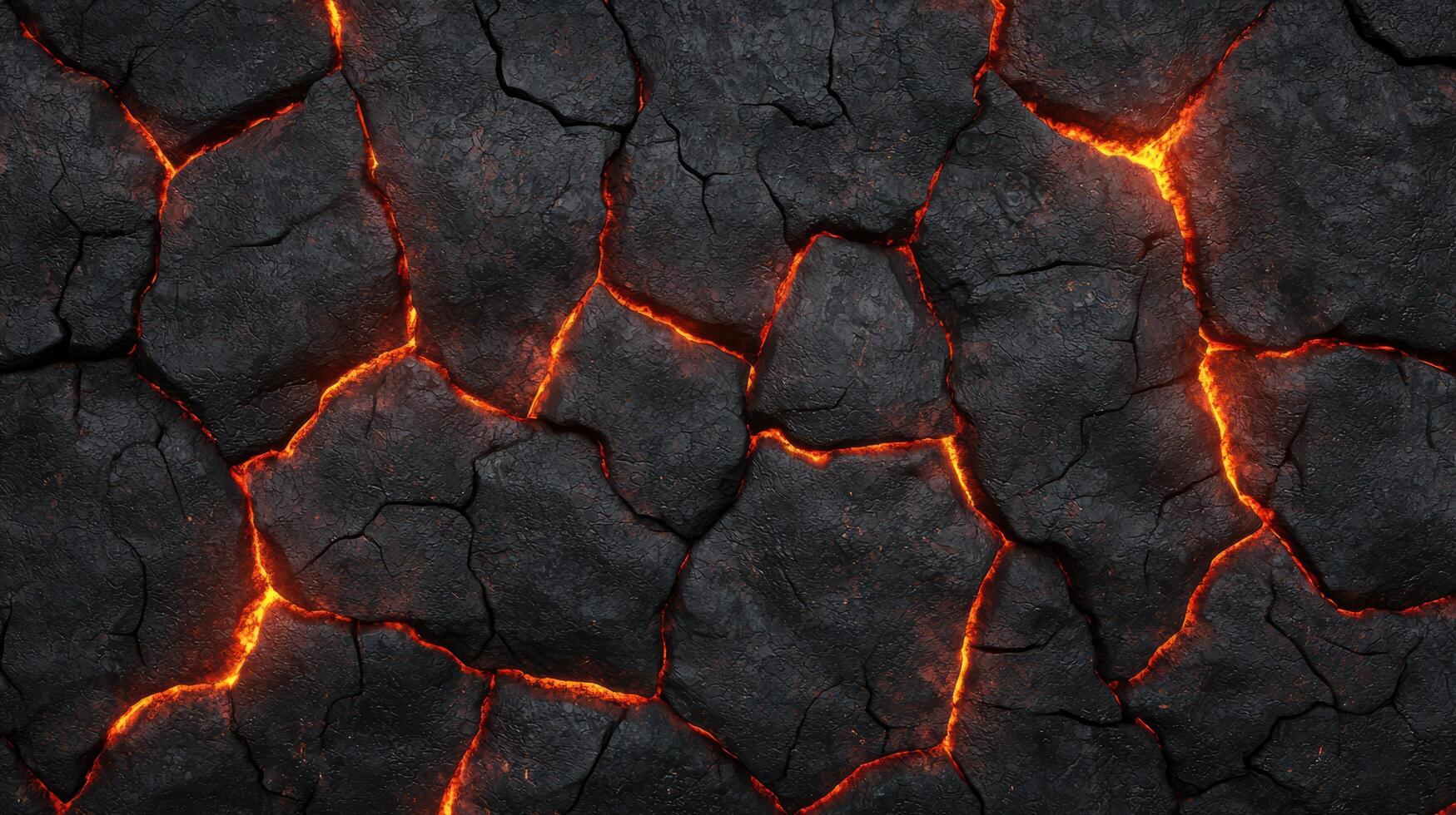 Fiery cracks in volcanic rock surface photo