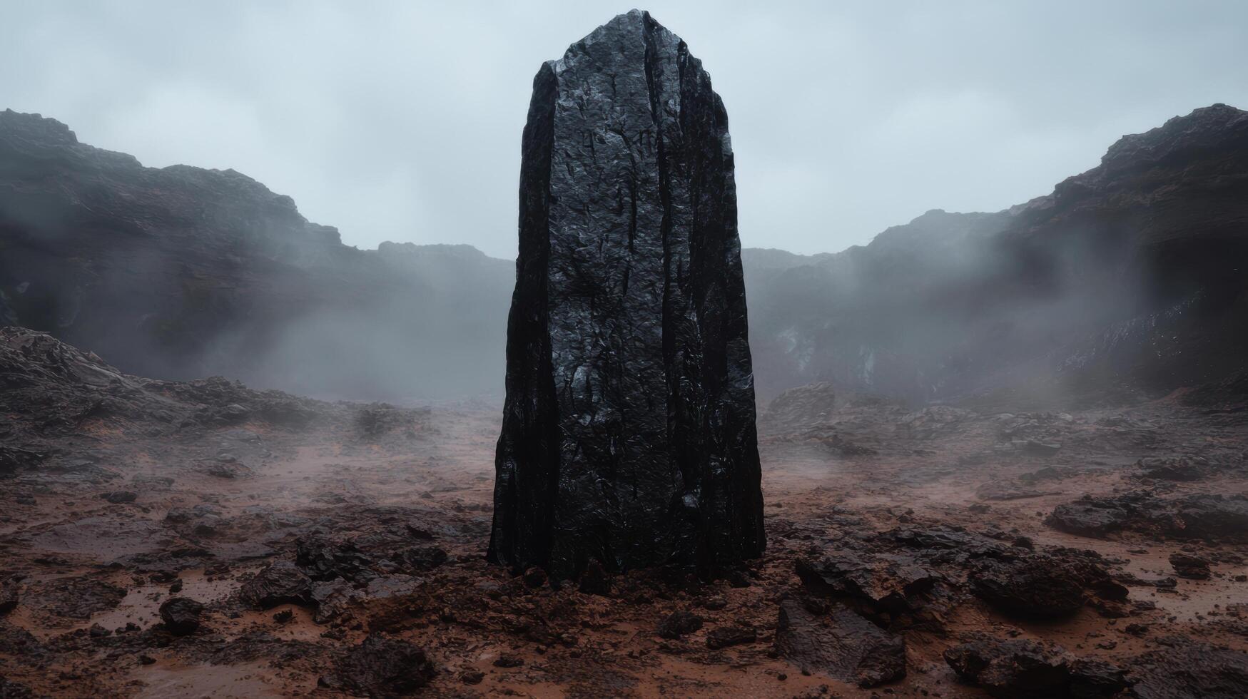 Mysterious monolith in desolate landscape photo