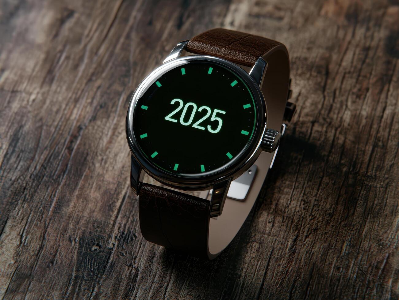 futuristic digital watch displaying the year 2025 photo