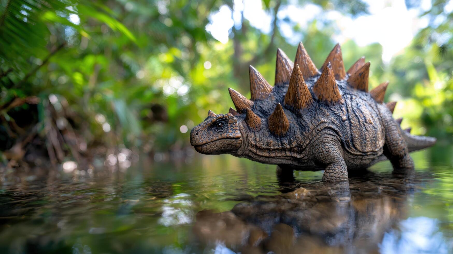 Prehistoric stegosaurus dinosaur in water photo