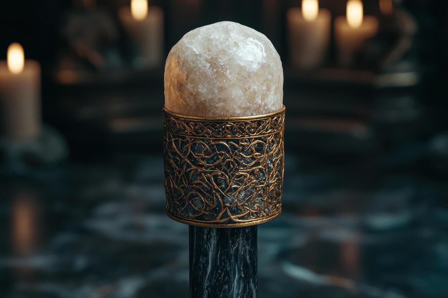 Glowing crystal ball on ornate stand photo