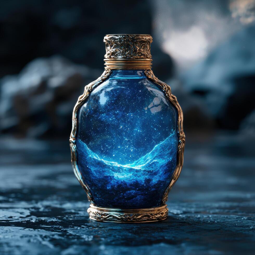 Mystical glass bottle with celestial design photo