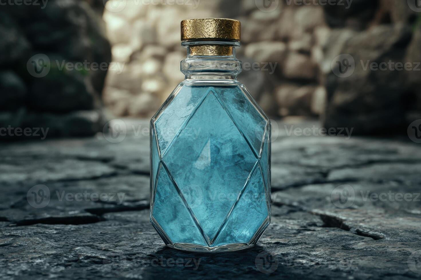 Ornate glass bottle with golden cap photo