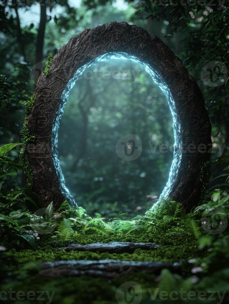 Mystical portal in enchanted forest photo