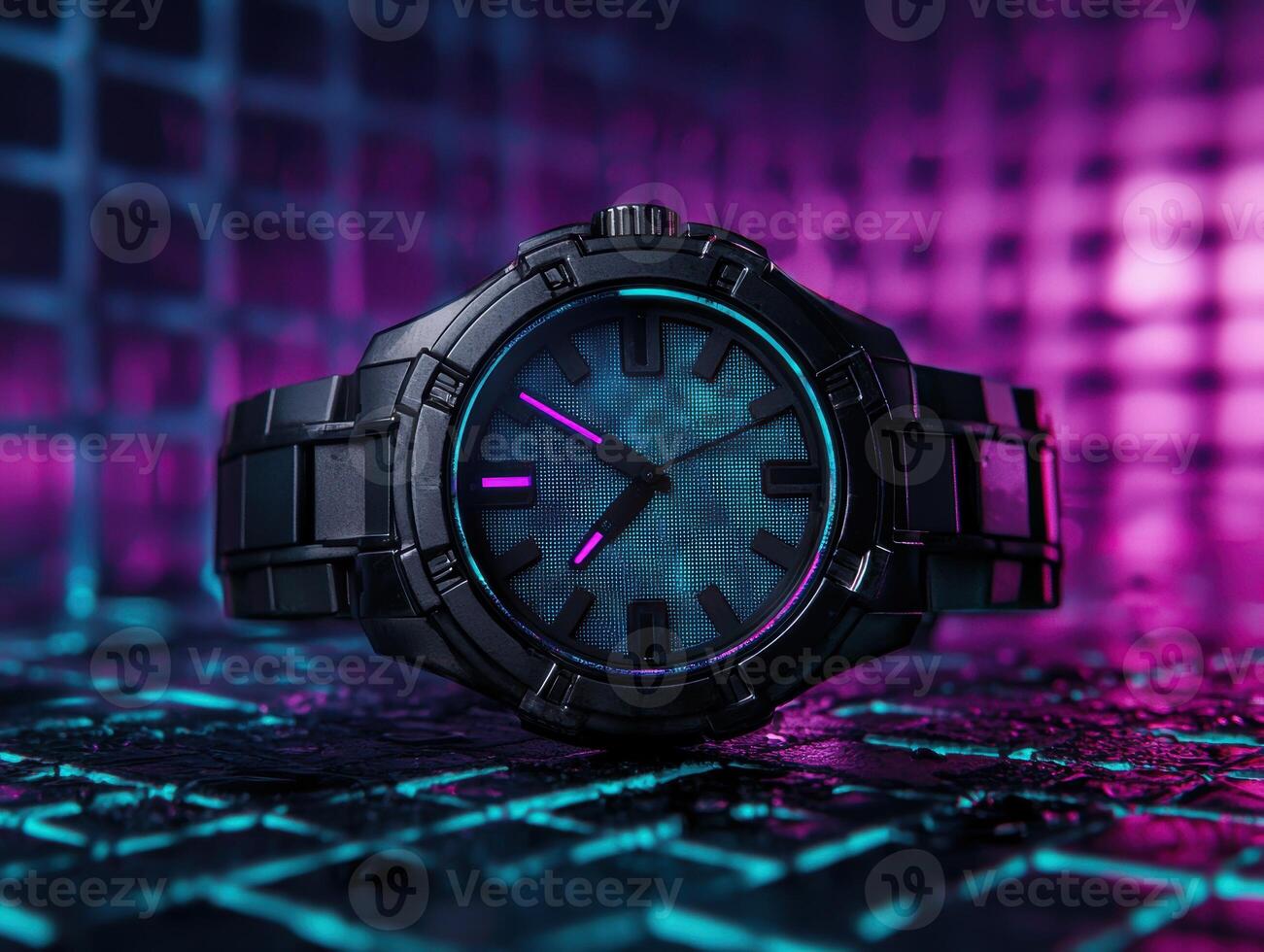 futuristic watch with glowing digital display photo