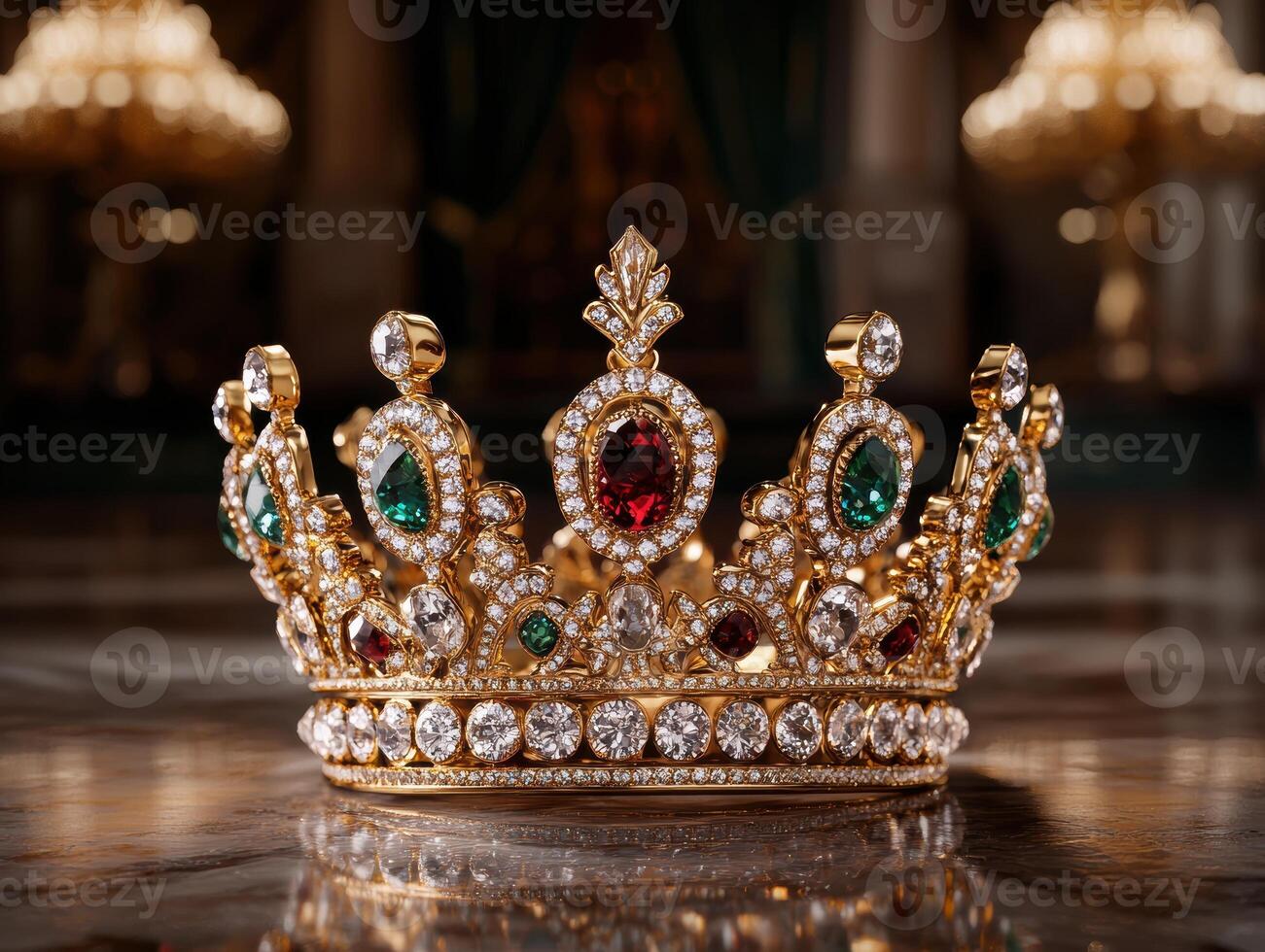 Ornate golden crown with precious gemstones photo