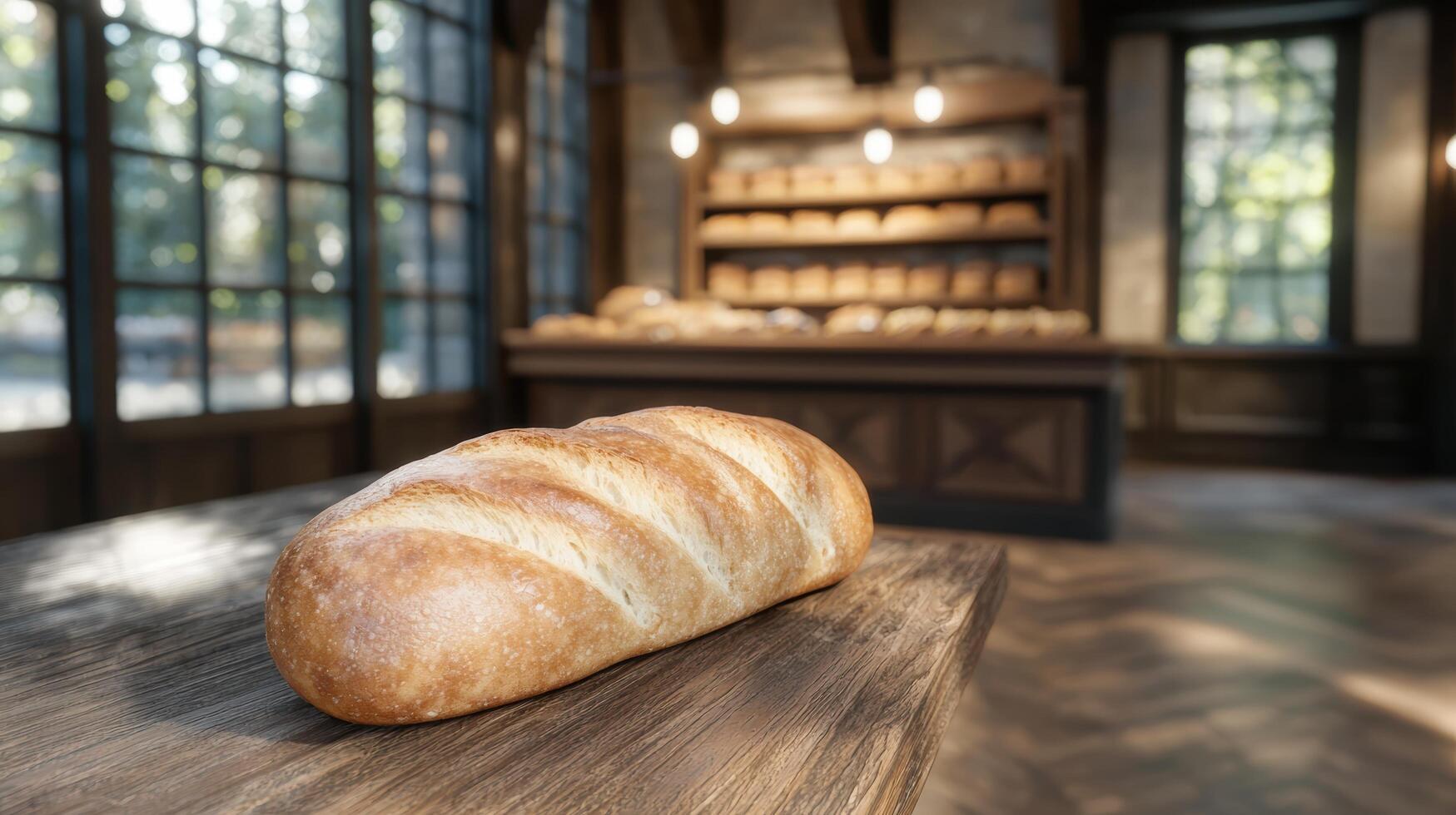 freshly baked bread in rustic bakery photo