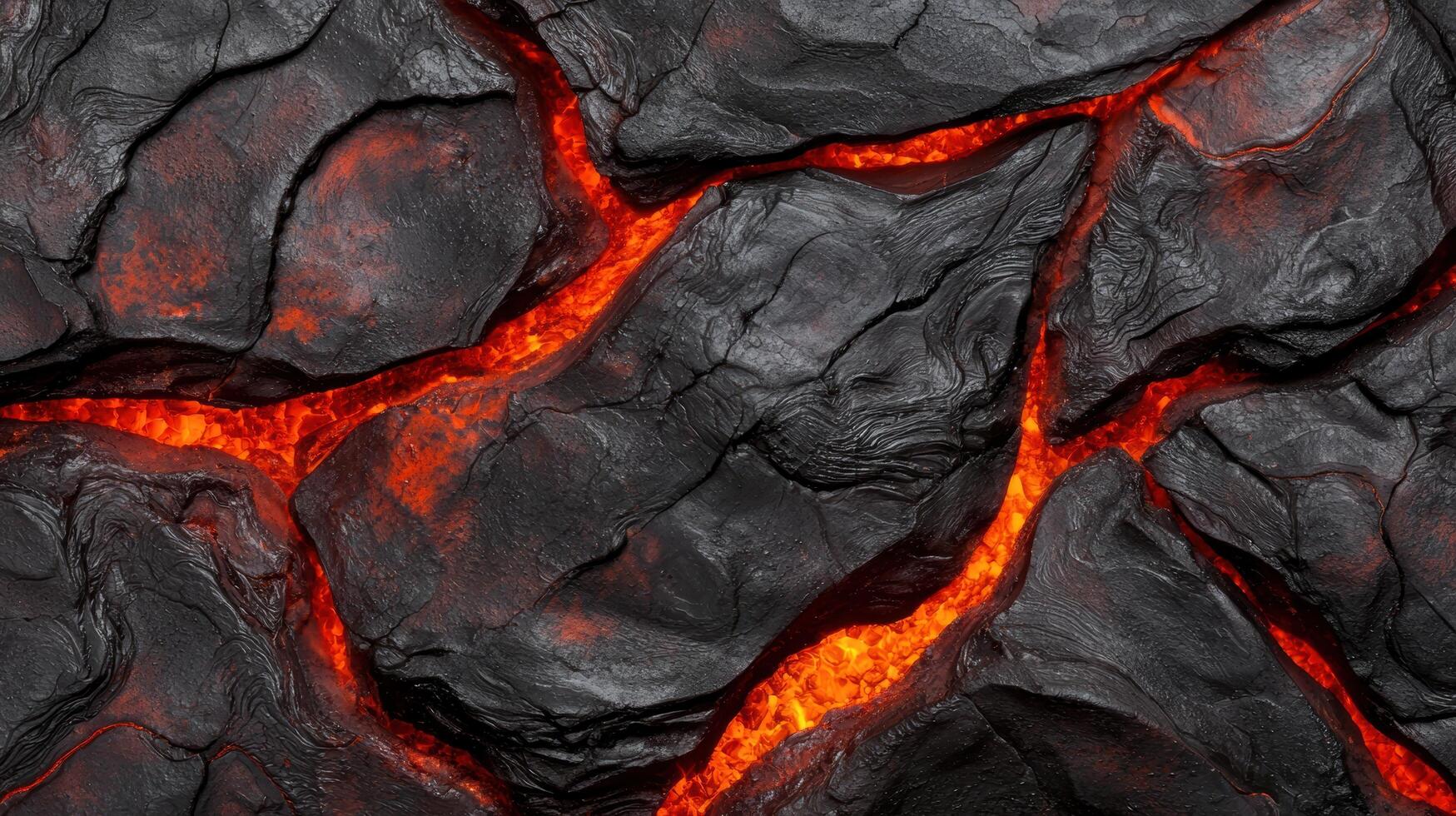 Molten lava flowing through volcanic rock photo
